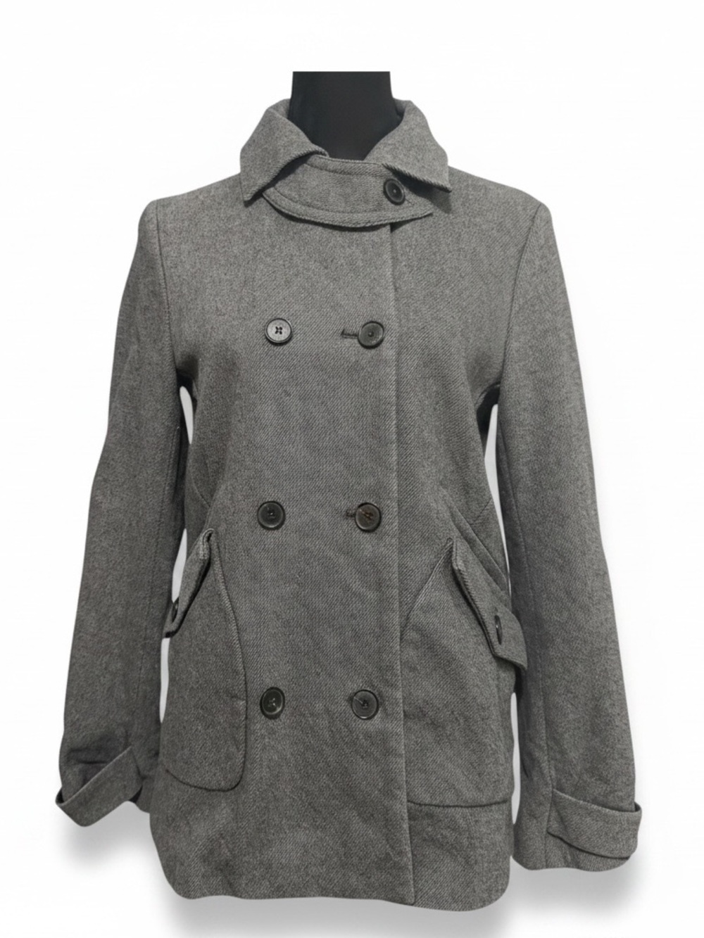 Lacoste Wool Blend double Breasted Pea Coat Grey